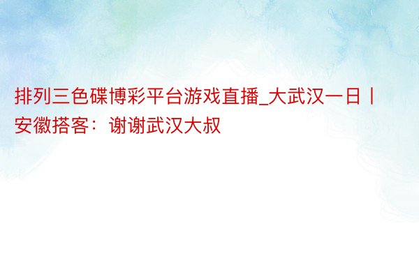 排列三色碟博彩平台游戏直播_大武汉一日丨安徽搭客：谢谢武汉大叔