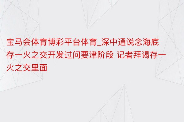 宝马会体育博彩平台体育_深中通说念海底存一火之交开发过问要津阶段 记者拜谒存一火之交里面